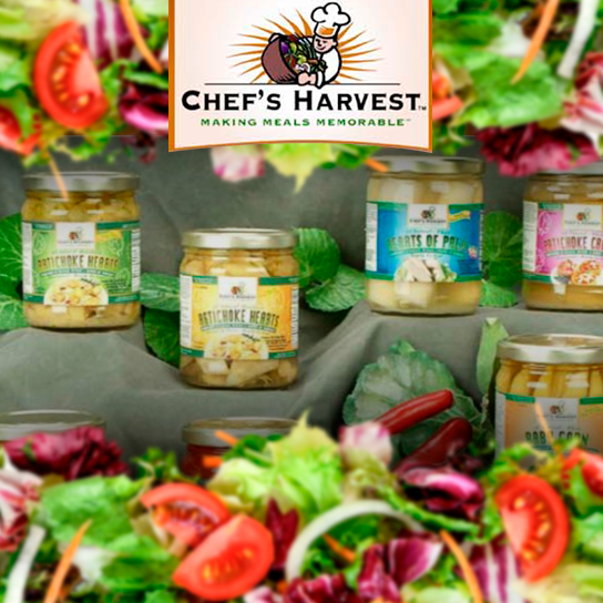 A picture containing 8 different fresh cut produce vegetables jars from Chef’s Harvest brand.